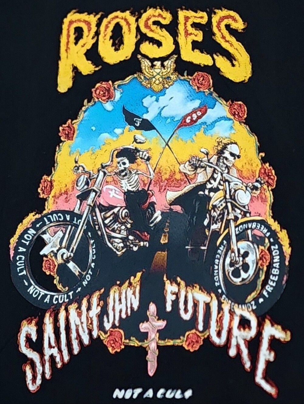 Saint JHN & Future Graphic Cross Tee - Black with Pink, Yellow, Blue